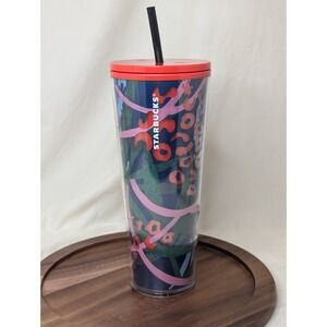 Starbucks Summer 2021 Green Blue Red Cheeta Print 24oz Venti Tumbler Cup Mug